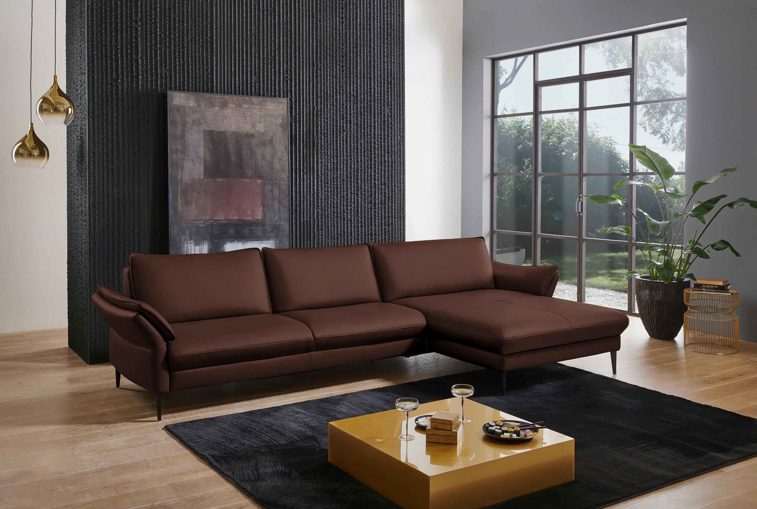 ECKSOFA in Echtleder Braun  334/172 cm  - Schwarz/Braun, Design, Leder/Metall (334/172cm) - Valdera