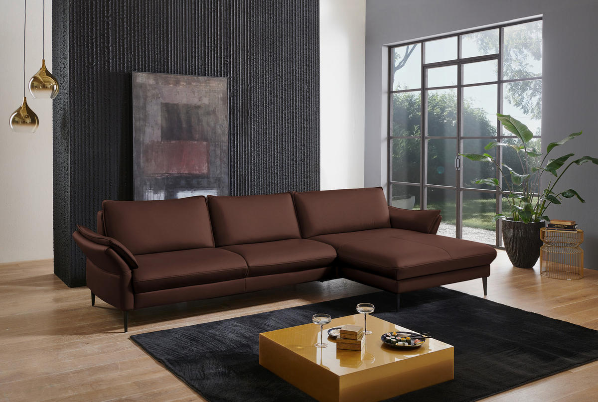 ECKSOFA in Echtleder Braun  - Schwarz/Braun, Design, Leder/Metall (334/172cm) - Valdera