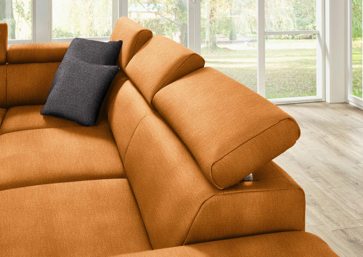 ECKSOFA in Mikrofaser Orange  - Eichefarben/Beige, Natur, Holz/Textil (273/226cm) - Beldomo System