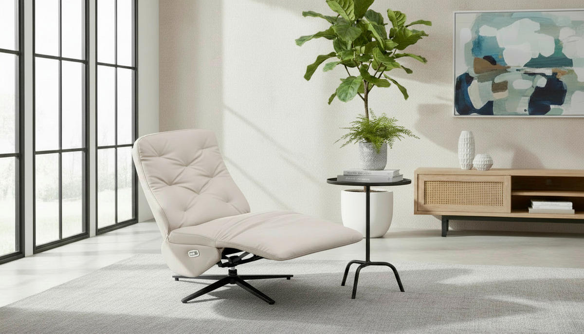RELAXSESSEL NORA Lederlook, Mikrofaser    - Taupe/Schwarz, Design, Textil/Metall (68/113/84cm) - Livetastic