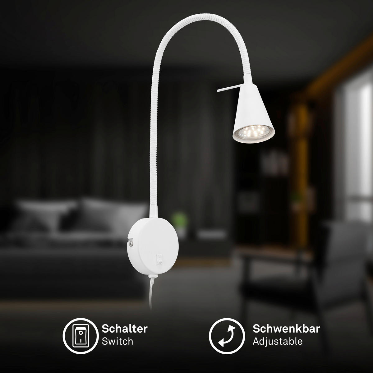 LED-WANDLEUCHTE 8/45 cm   - Weiß, KONVENTIONELL, Metall (8/45cm) - Briloner