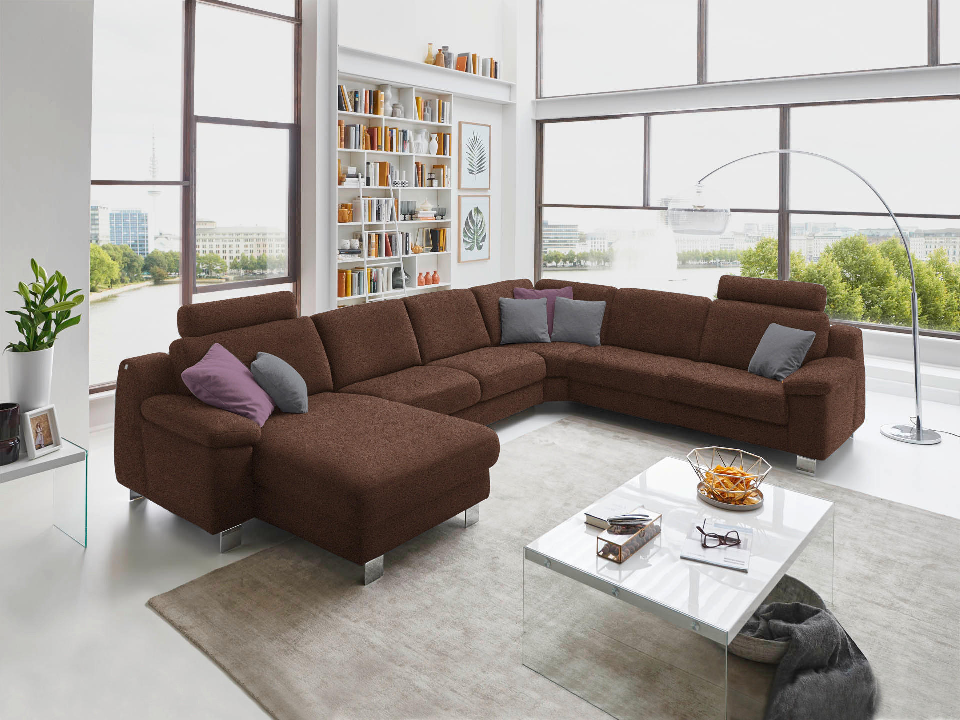 WOHNLANDSCHAFT in Mikrofaser Braun  - Chromfarben/Braun, Design, Textil/Metall (166/364/278cm) - Valdera