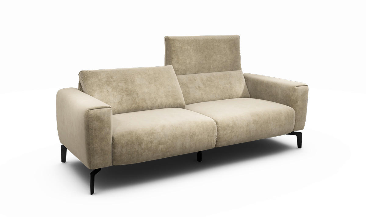 2,5-SITZER Samt Naturfarben  - Schwarz/Naturfarben, Design, Textil/Metall (220/86/86-94cm) - SENSOO