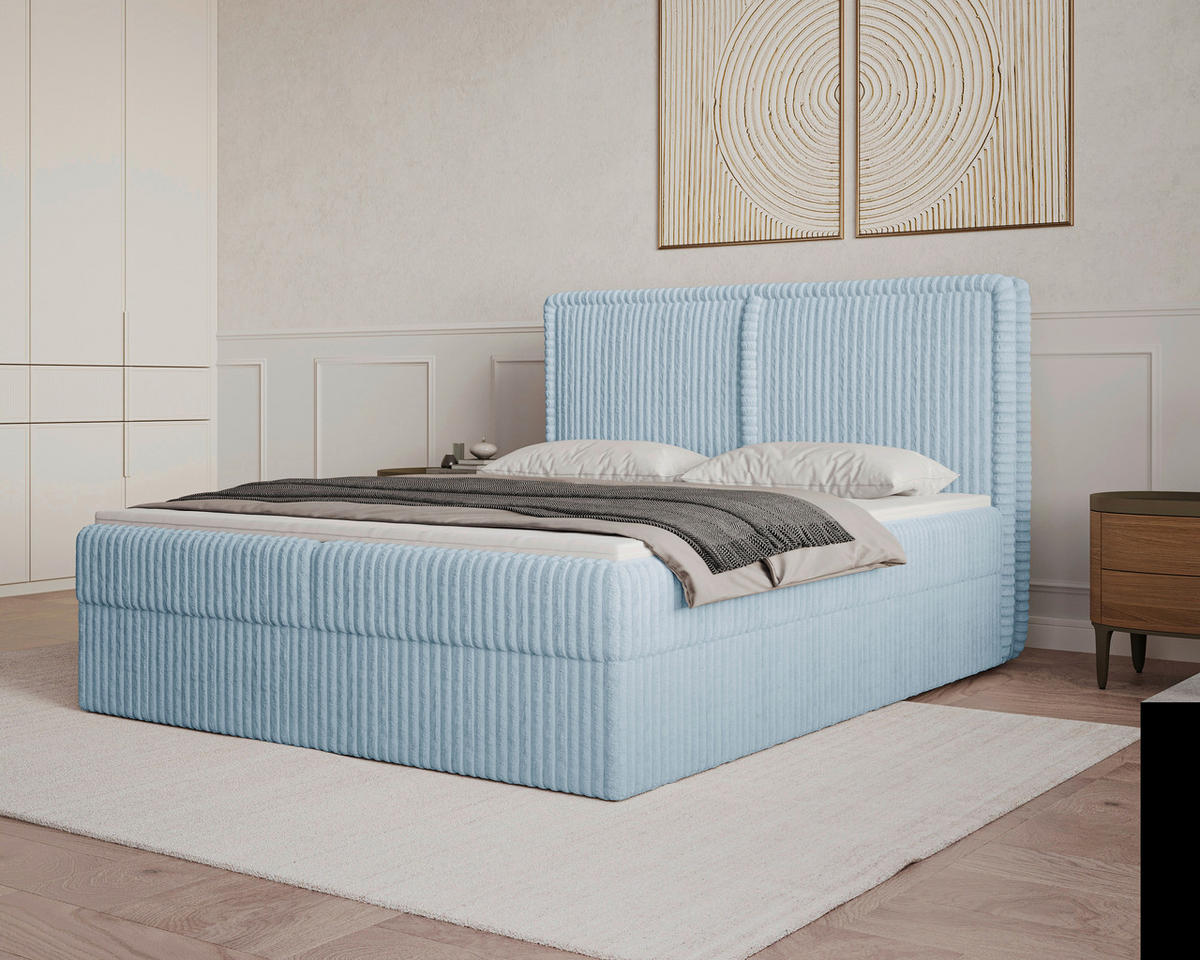 BOXBETT 180/200 cm,  in Blau, Bettkasten, Topper, H2 + H3 = mittel + fest  - Blau/Schwarz, MODERN, Holz/Kunststoff (180/200cm) - Livetastic