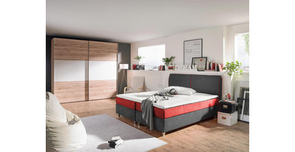 SCHWEBETÜRENSCHRANK in Eichefarben, Weiß - Eichefarben/Alufarben, Design, Holzwerkstoff/Metall (250/236/68cm) - Hom`in
