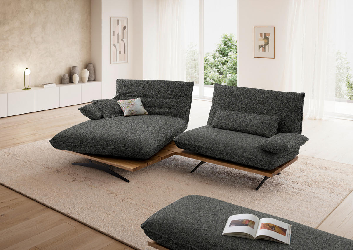 ECKSOFA Chenille, Flachgewebe Wildeiche, Blaugrau  - Wildeiche/Blaugrau, Design, Holz/Textil (161/284cm) - Koinor