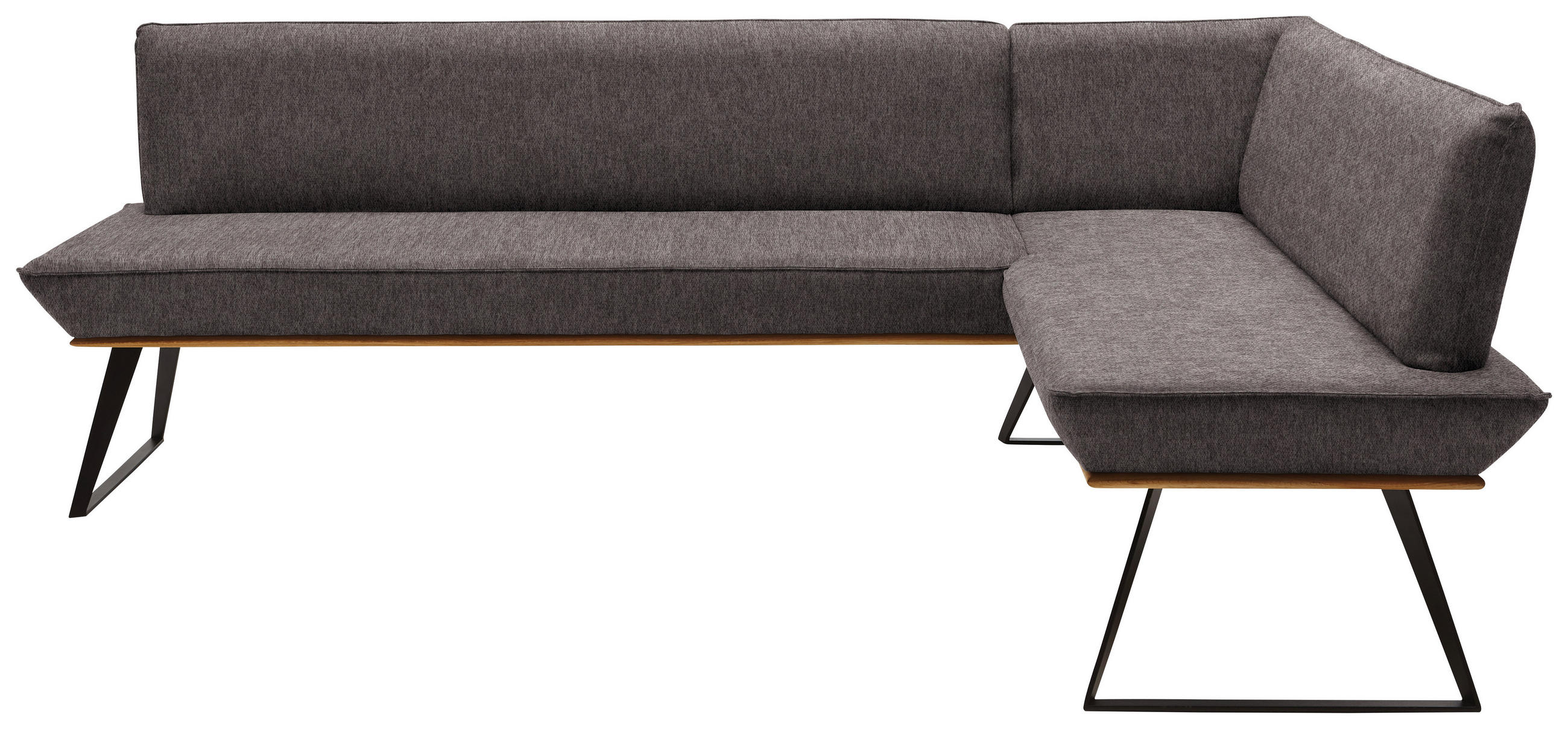 ECKBANK 203/163 cm Webstoff Eichefarben, Dunkelbraun, Schwarz Eiche massiv Metall   - Eichefarben/Dunkelbraun, Design, Holz/Textil (203/163cm) - Voleo