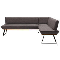 ECKBANK 223/163 cm Webstoff Schwarz, Eichefarben, Dunkelbraun Eiche massiv Metall   - Eichefarben/Dunkelbraun, Design, Holz/Textil (223/163cm) - Voleo