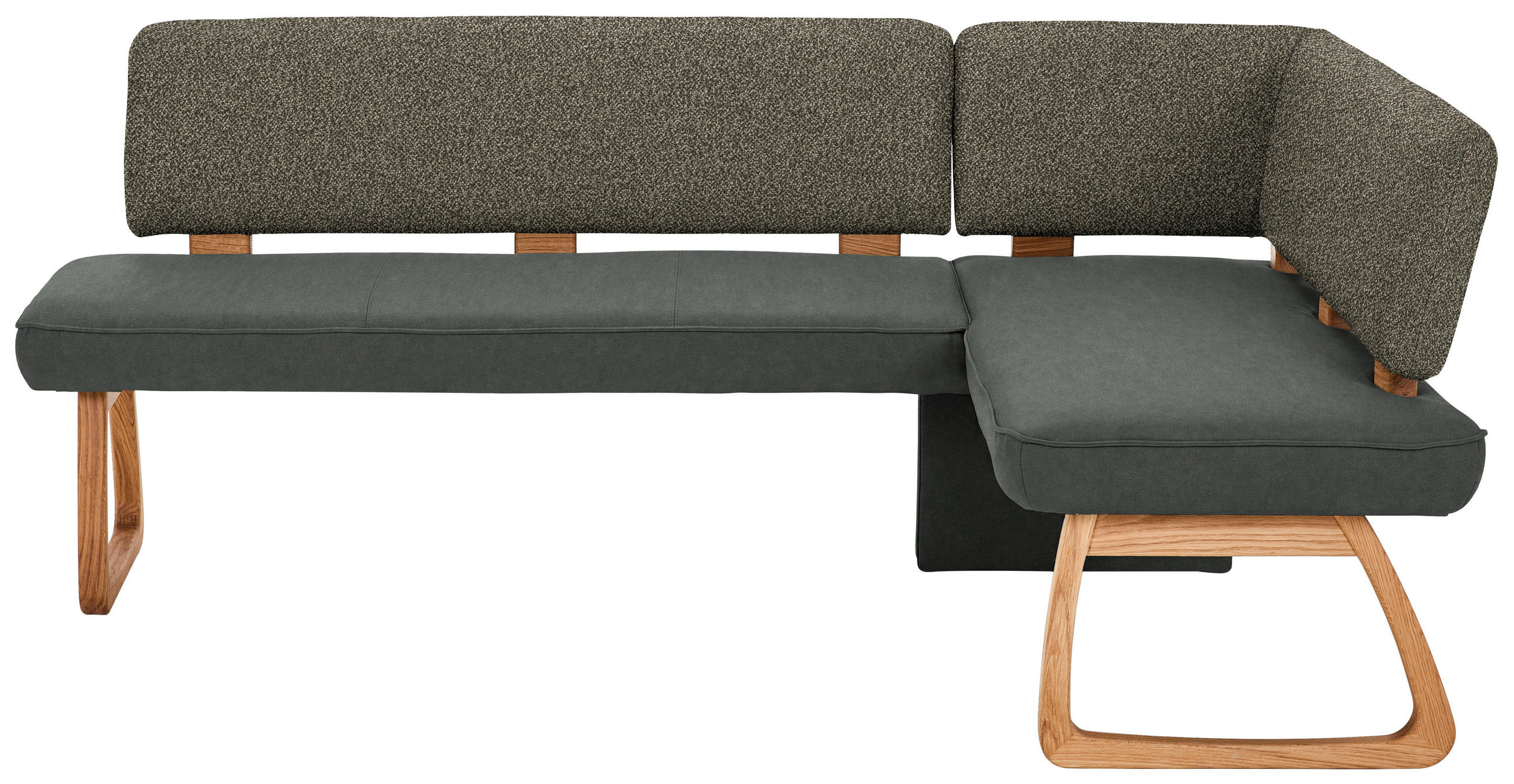 ECKBANK 208/155 cm Webstoff, Mikrofaser Grün, Dunkelgrau Eiche vollmassiv   - Dunkelgrau/Grün, KONVENTIONELL, Holz/Textil (208/155cm) - Venda