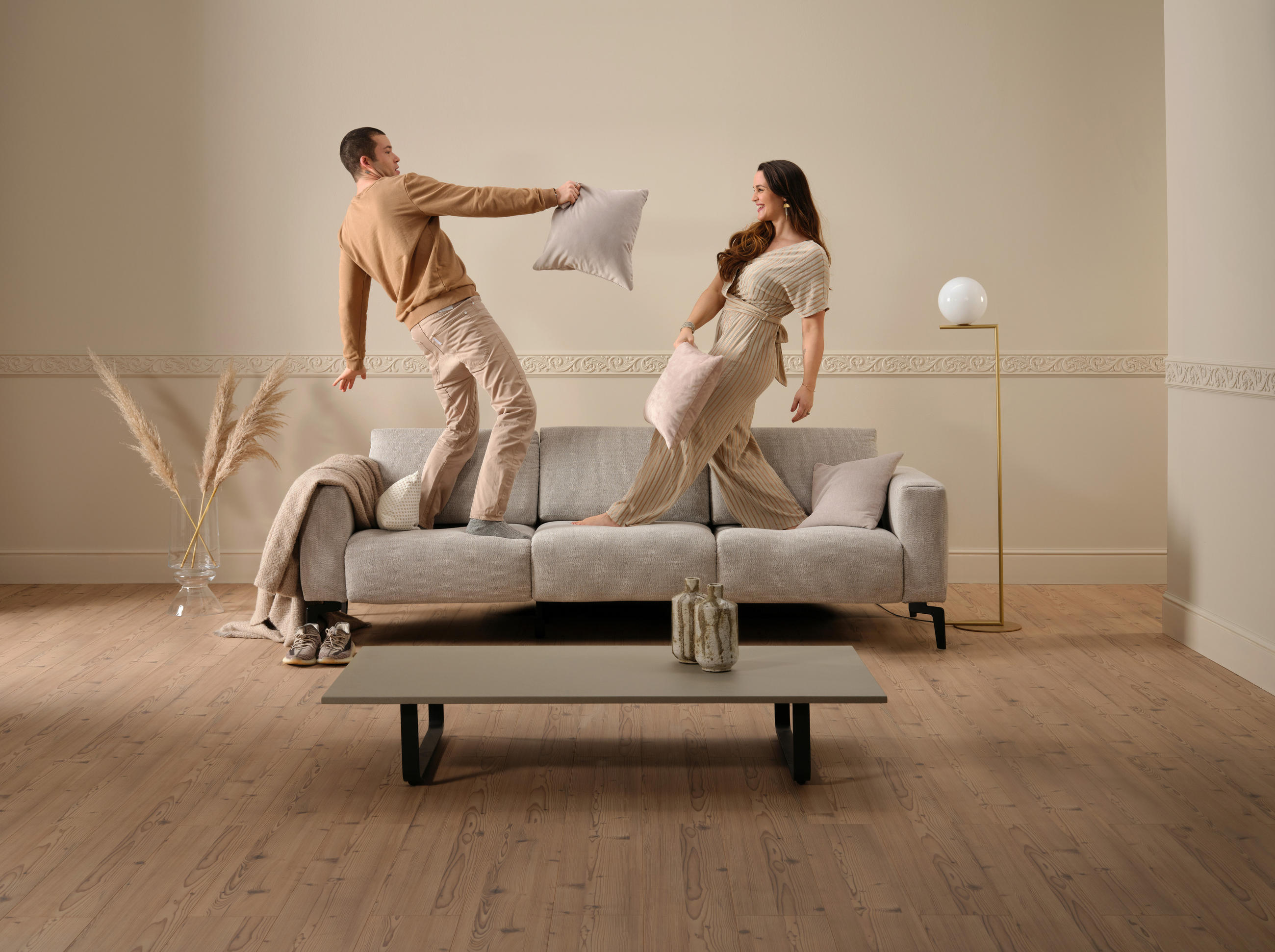 3-SITZER-SOFA Samt Braun  - Schwarz/Braun, Design, Textil/Metall (250/86/86-94cm) - SENSOO