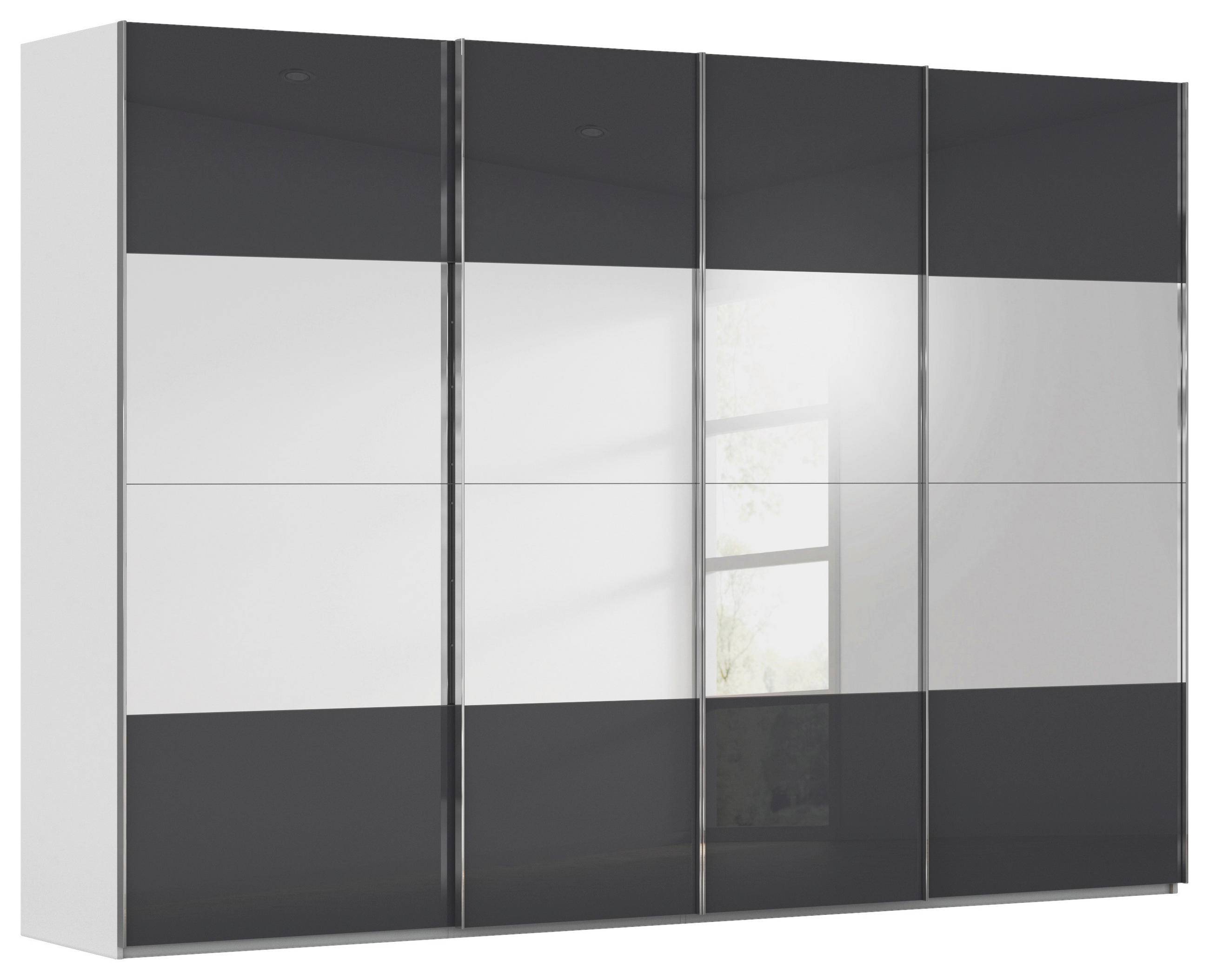 SCHWEBETÜRENSCHRANK 316/223/68 cm 4-türig Schwarz, Seidengrau  - Chromfarben/Seidengrau, Design, Glas/Holzwerkstoff (316/223/68cm) - Novel