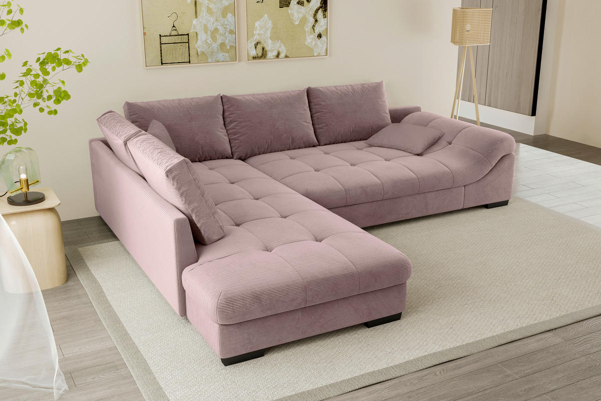 ECKSOFA in Cord Altrosa  - Schwarz/Altrosa, Konventionell, Holz/Textil (202/298cm) - MID.YOU