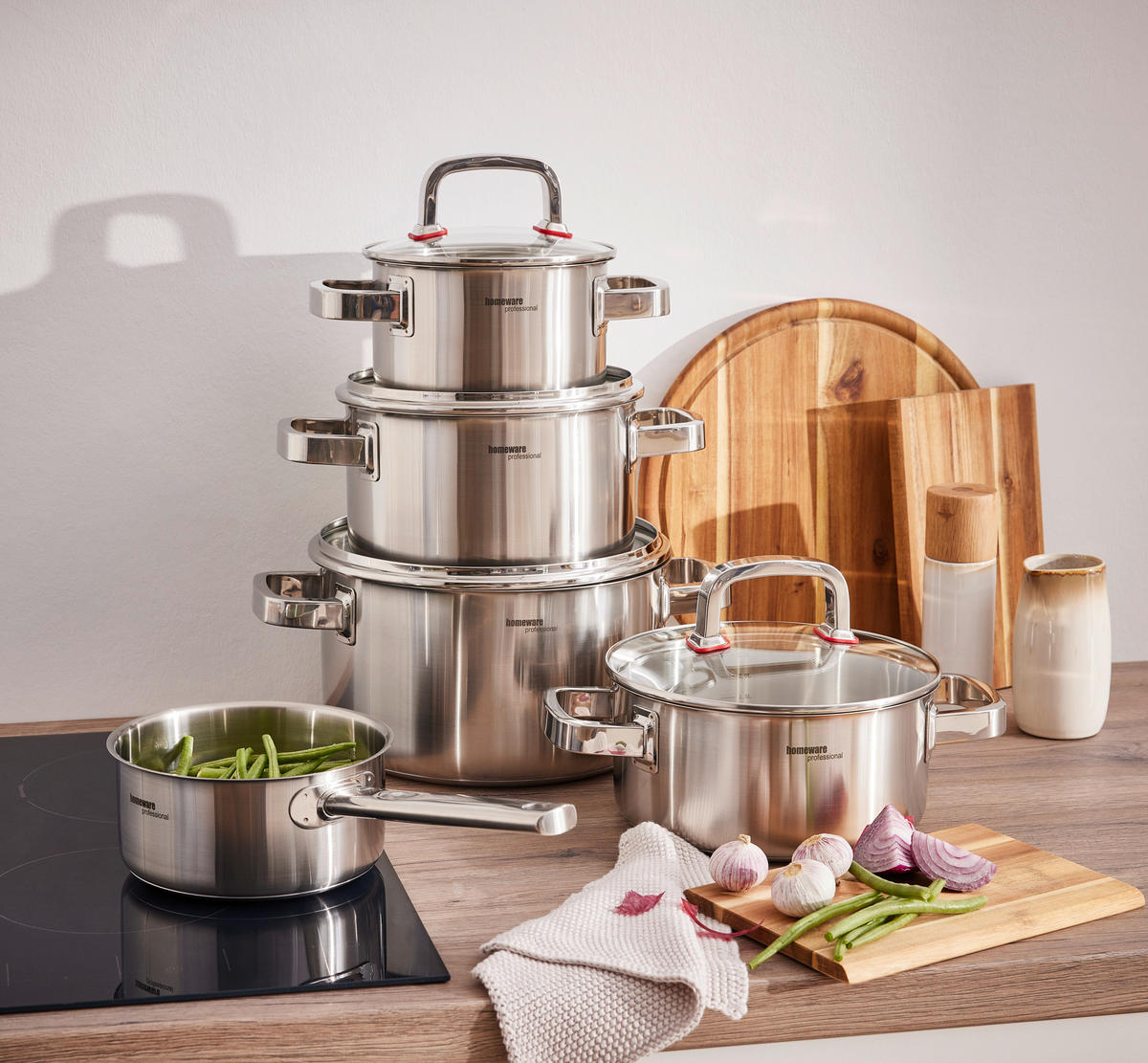 SADA HRNCŮ, 5dílné - průhledné/čiré, Design, kov/sklo - Homeware Profession.