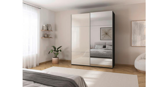 SCHWEBETÜRENSCHRANK  in Schwarz, Champagner  - Champagner/Alufarben, KONVENTIONELL, Glas/Holzwerkstoff (162/223/68cm) - Novel