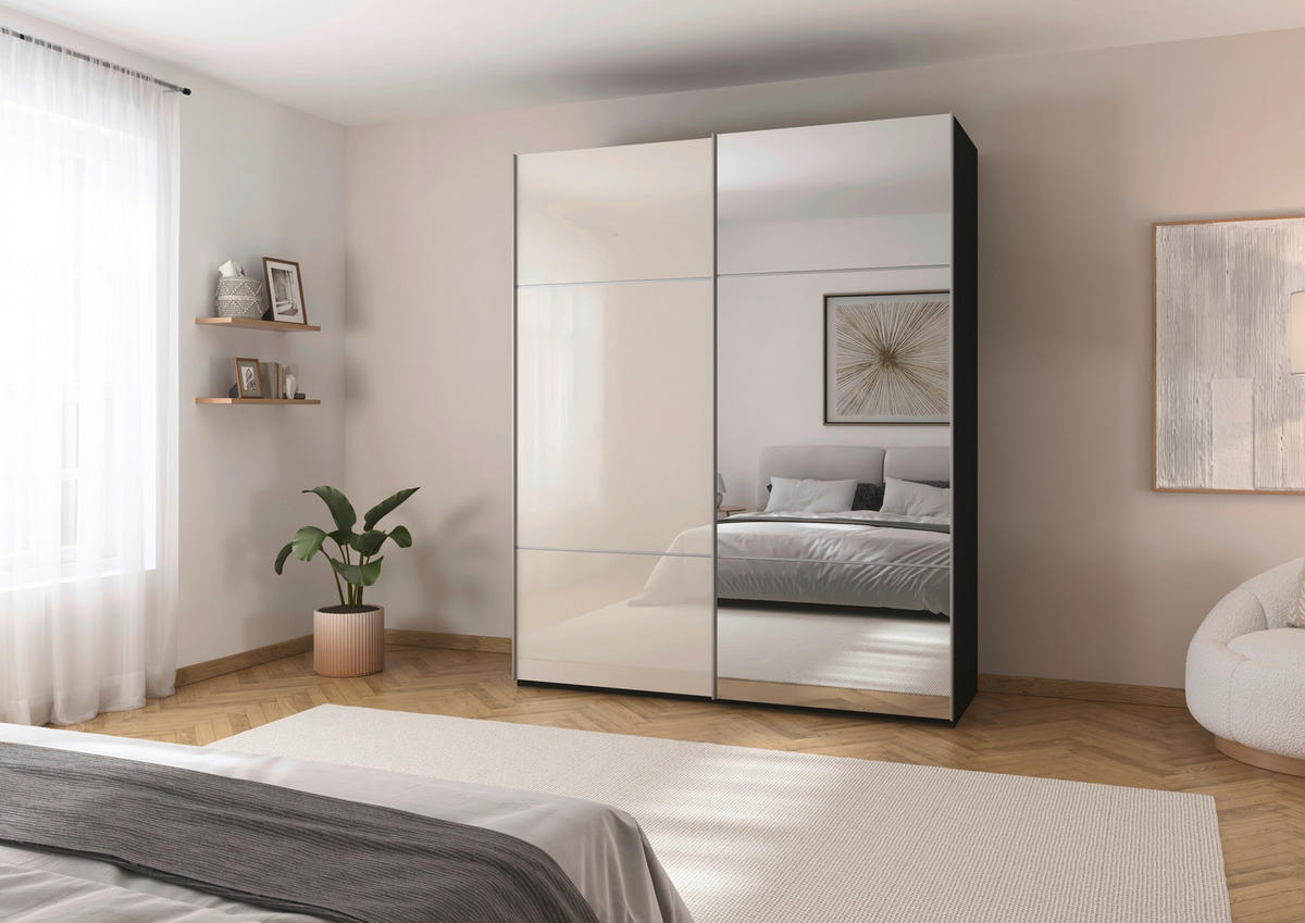 SCHWEBETÜRENSCHRANK 162/223/68 cm 2-türig Schwarz, Champagner  - Champagner/Alufarben, KONVENTIONELL, Glas/Holzwerkstoff (162/223/68cm) - Novel