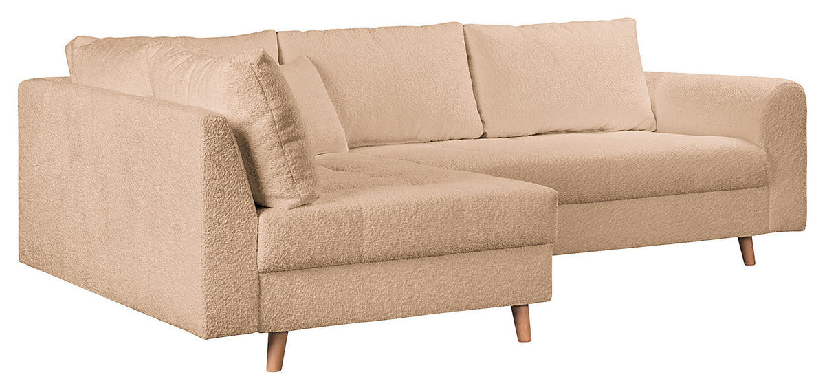 ECKSOFA inkl. Hocker Ariella Beige Bouclé  - Beige/Naturfarben, Design, Holz/Textil (161/231cm) - Livetastic