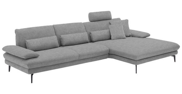 ECKSOFA in Velours Hellgrau 310/180 cm - Hellgrau/Schwarz, Design, Textil/Metall (310/180cm) - Dieter Knoll