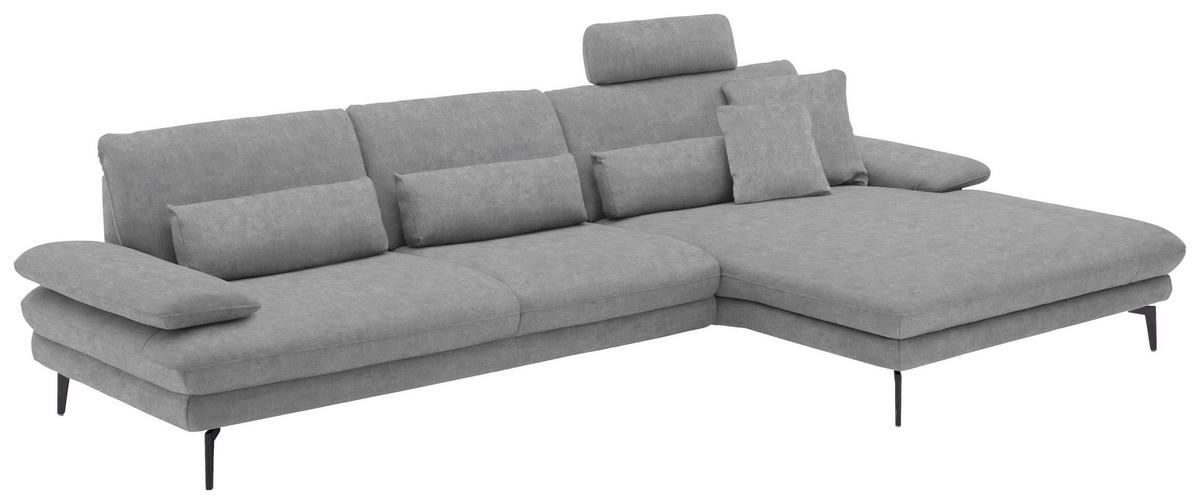 ECKSOFA in Velours Hellgrau  - Hellgrau/Schwarz, Design, Textil/Metall (310/180cm) - Dieter Knoll
