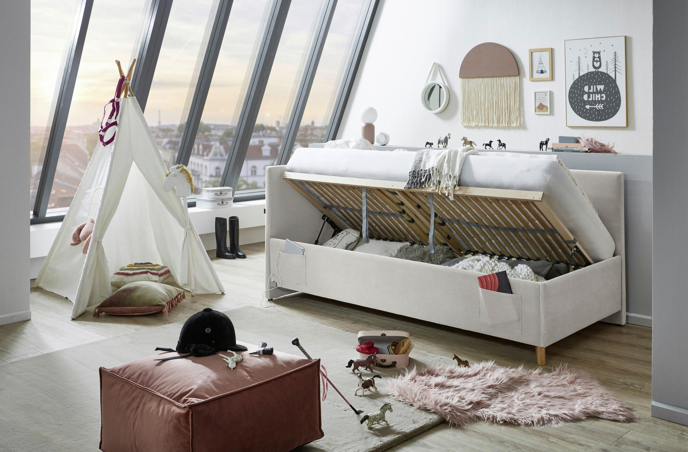 Thumbnail - Stylife Polsterliege, Beige, Holz, Birke, Buche,Eukalyptusholz, 90x200 cm, Reach, Bettkasten, Lattenrost, gepolstertes K...
