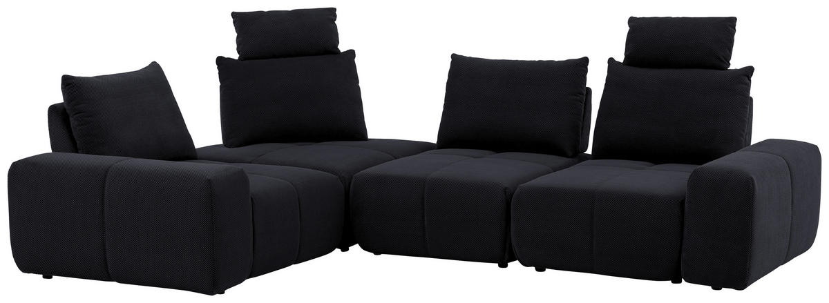 ECKSOFA in Velours Dunkelblau  236/326 cm  - Schwarz/Dunkelblau, Design, Kunststoff/Textil (236/326cm) - Xora