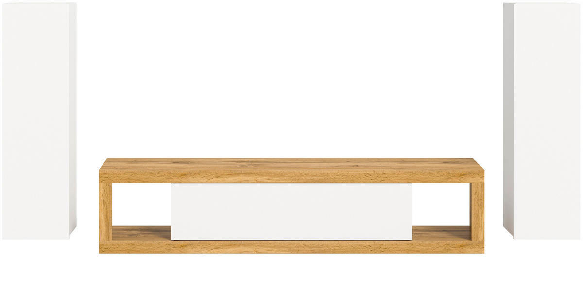 WOHNWAND 3-teilig  in Eiche Wotan, Weiß  270/135/30 cm  - Eiche Wotan/Schwarz, Design, Holzwerkstoff (270/135/30cm) - MID.YOU
