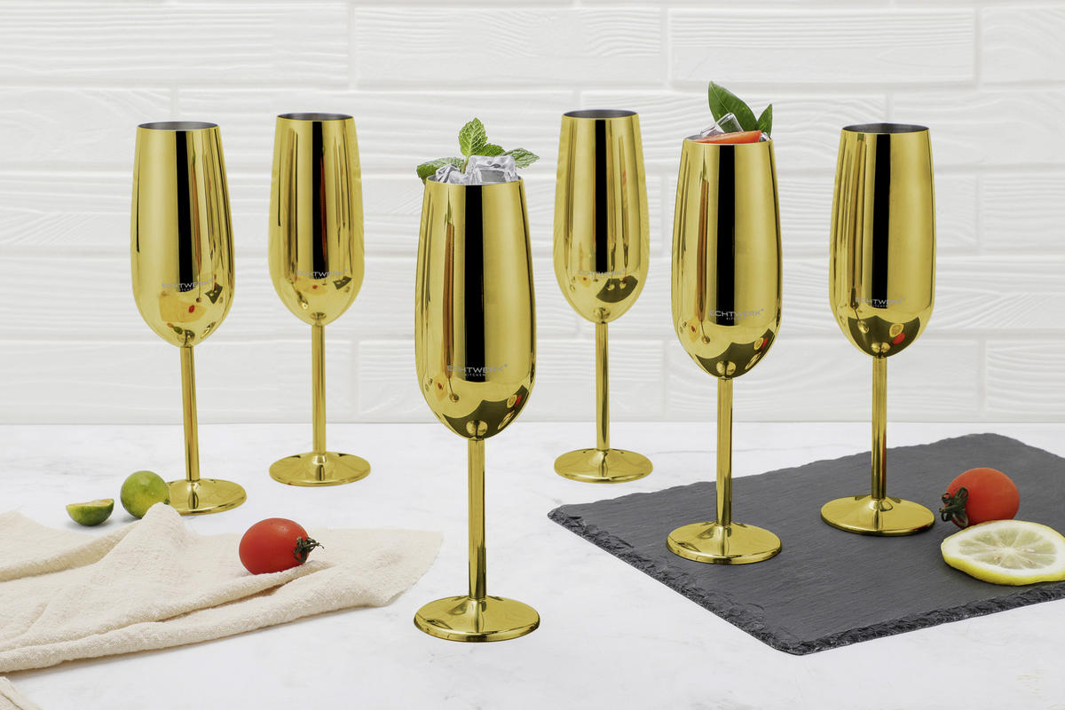 GLÄSERSET  6-teilig  - Goldfarben, Trend, Metall (22,5cm) - Echtwerk