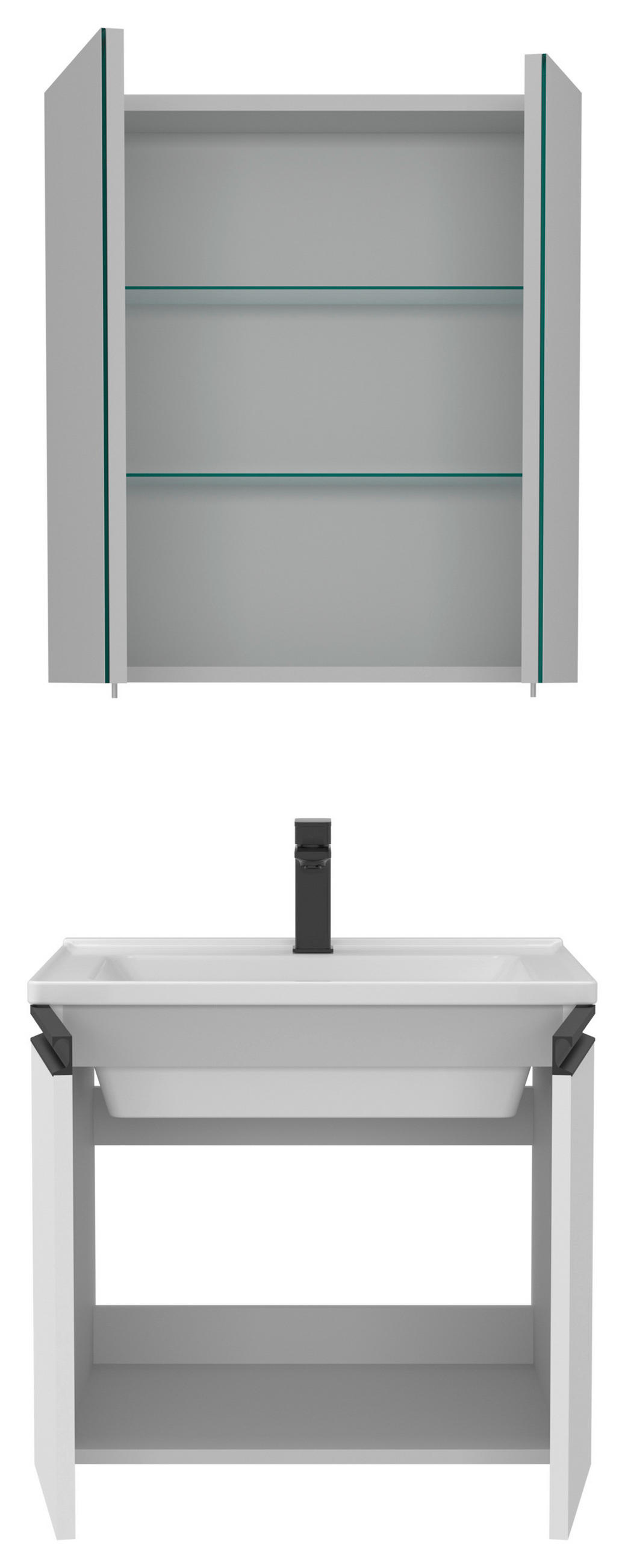 BADEZIMMER 3-teilig  in  - Weiß Hochglanz/Schwarz, MODERN, Glas/Keramik (60/119/46cm) - MID.YOU