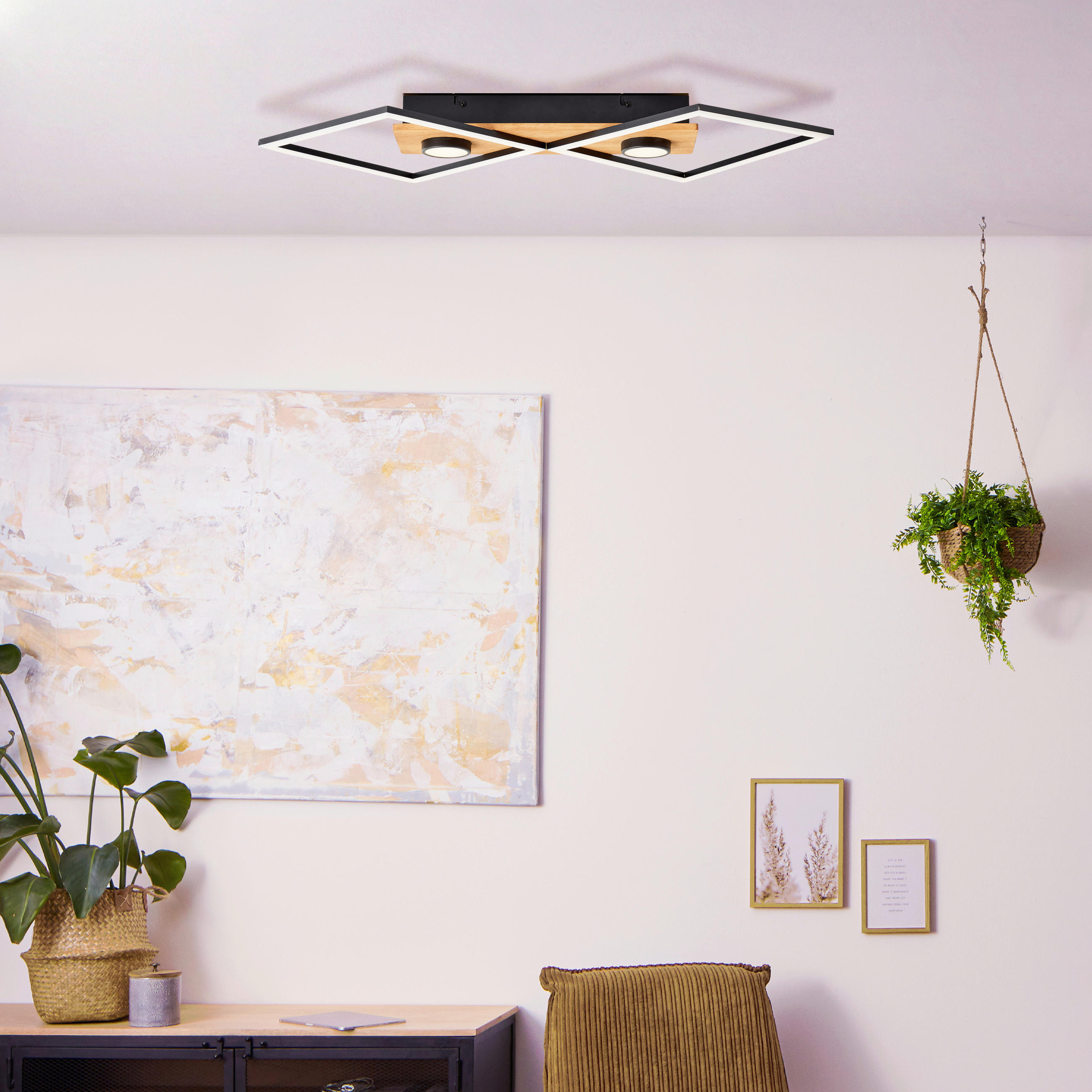 LED-DECKENLEUCHTE    70,7/35,4/6,2 cm  - Schwarz/Braun, Design, Holz/Kunststoff (70,7/35,4/6,2cm) - Brilliant