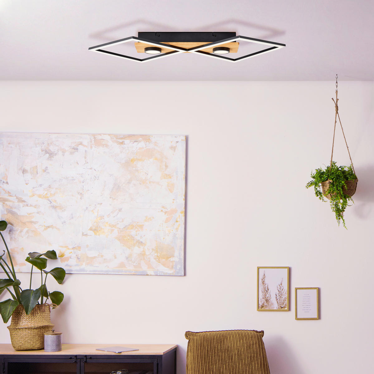 LED-DECKENLEUCHTE    70,7/35,4/6,2 cm  - Schwarz/Braun, Design, Holz/Kunststoff (70,7/35,4/6,2cm) - Brilliant