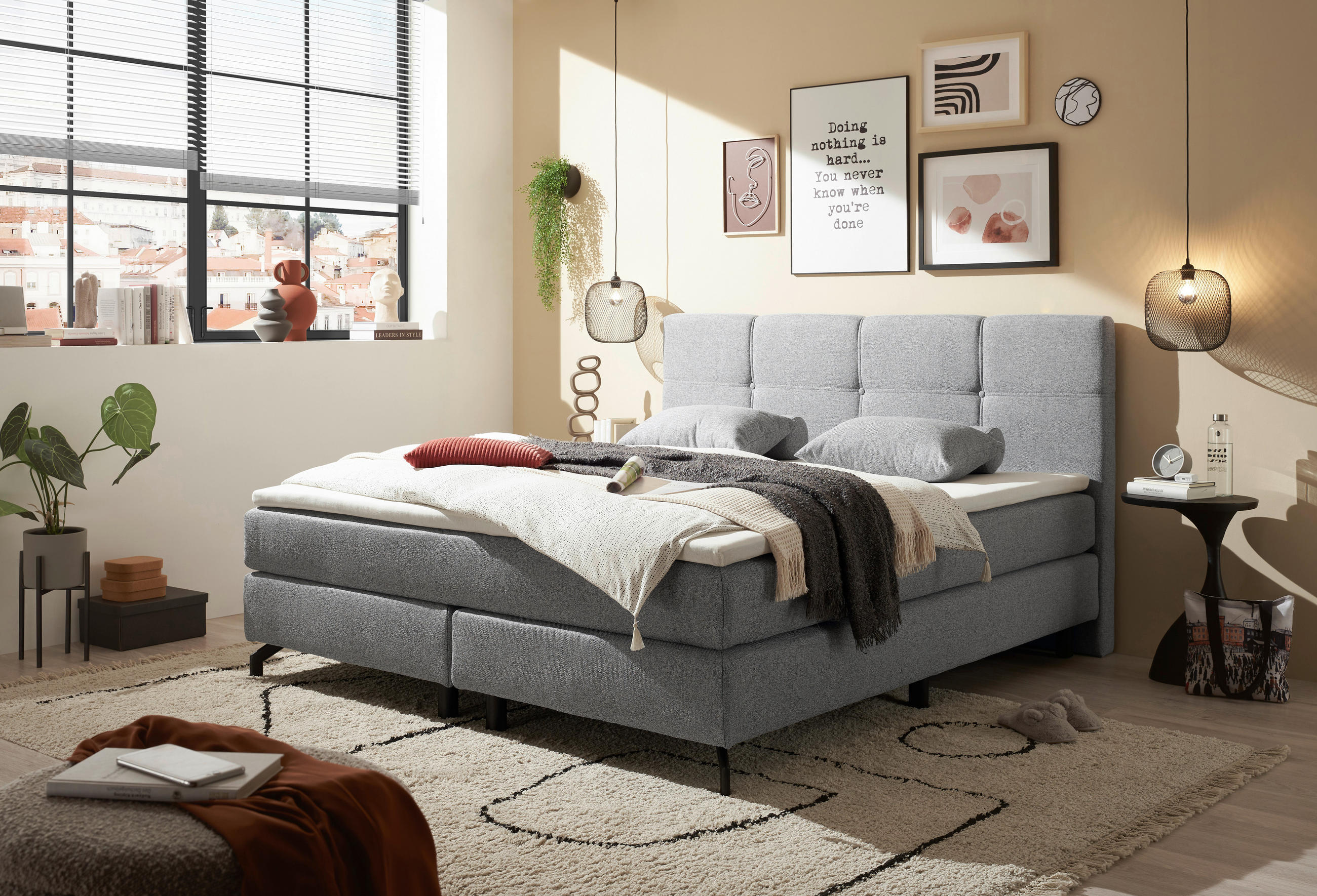BOXSPRINGBETT 180/200 cm  in Grau  - Grau, MODERN, Holzwerkstoff/Textil (180/200cm) - MID.YOU