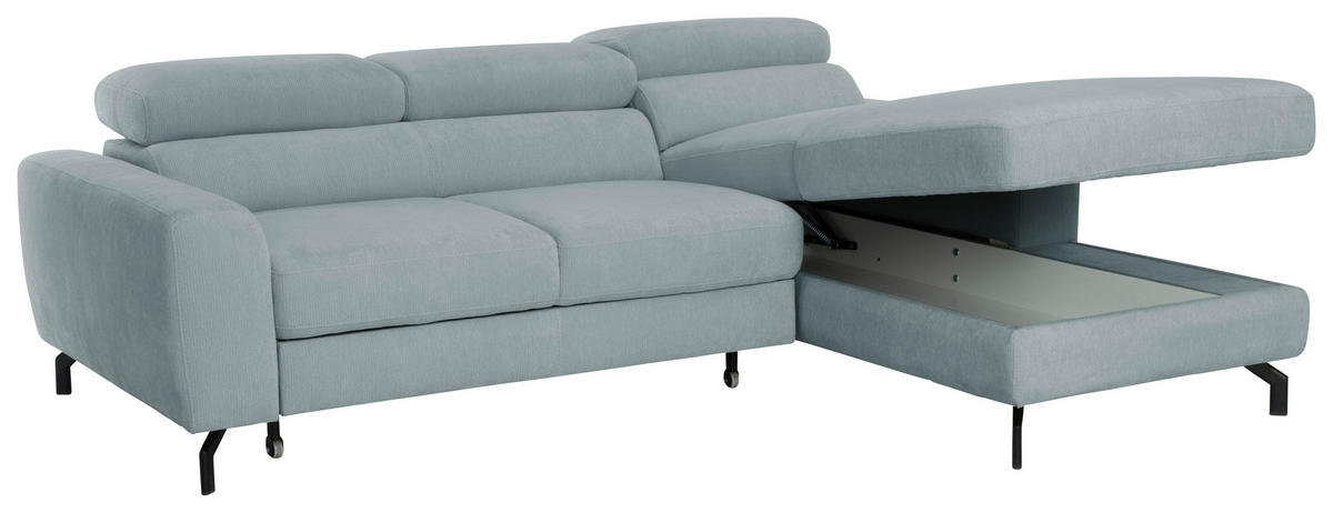 ECKSOFA Chenille Blaugrau  - Blaugrau/Schwarz, Design, Textil/Metall (226/177cm) - Livetastic