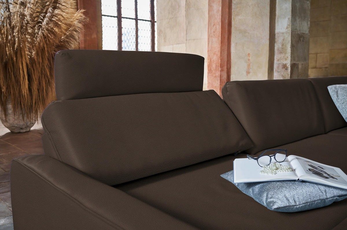 ECKSOFA in Echtleder Dunkelbraun  - Anthrazit/Dunkelbraun, Konventionell, Leder/Metall (179/324cm) - Johann Jakob