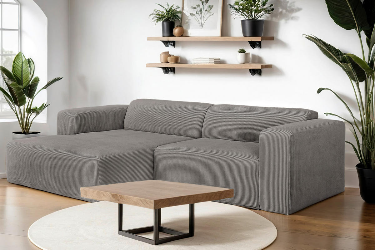 ECKSOFA BASMA in Cord Mokka  175/298 cm  - Schwarz/Mokka, Design, Kunststoff/Textil (175/298cm) - P & B