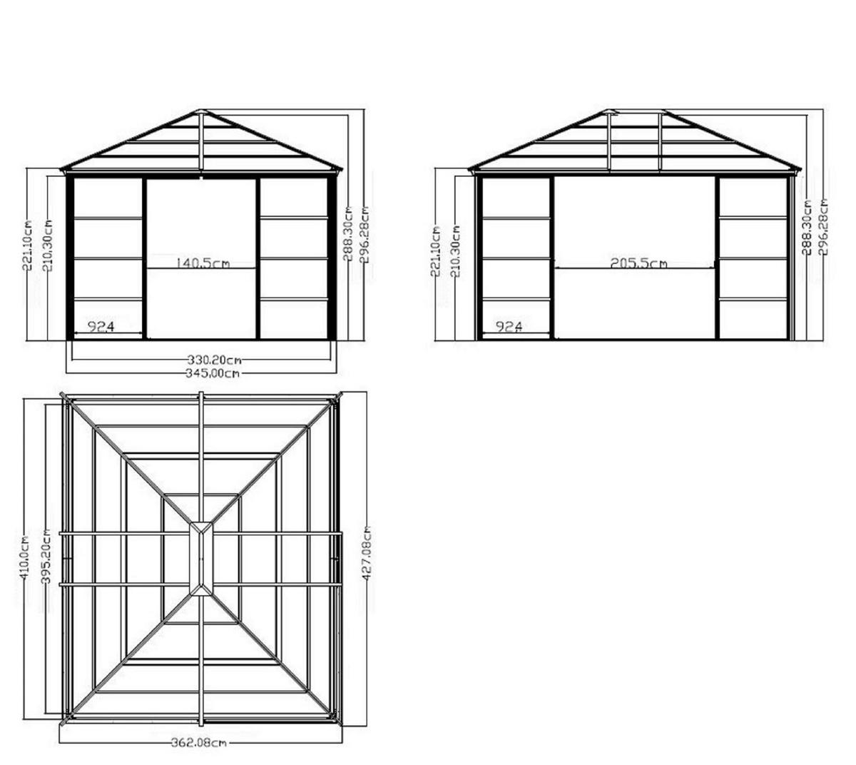 PAVILLON 427/296/362 cm   - Bronzefarben, Basics, Kunststoff/Metall (427/296/362cm)