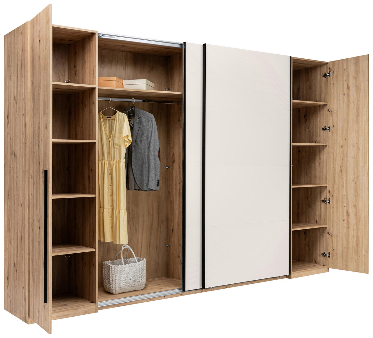 DREHTÜRENSCHRANK 4-türig Kaschmir, Eiche Artisan  - Kaschmir/Schwarz, KONVENTIONELL, Holzwerkstoff/Metall (315/225/61cm) - Boxxx