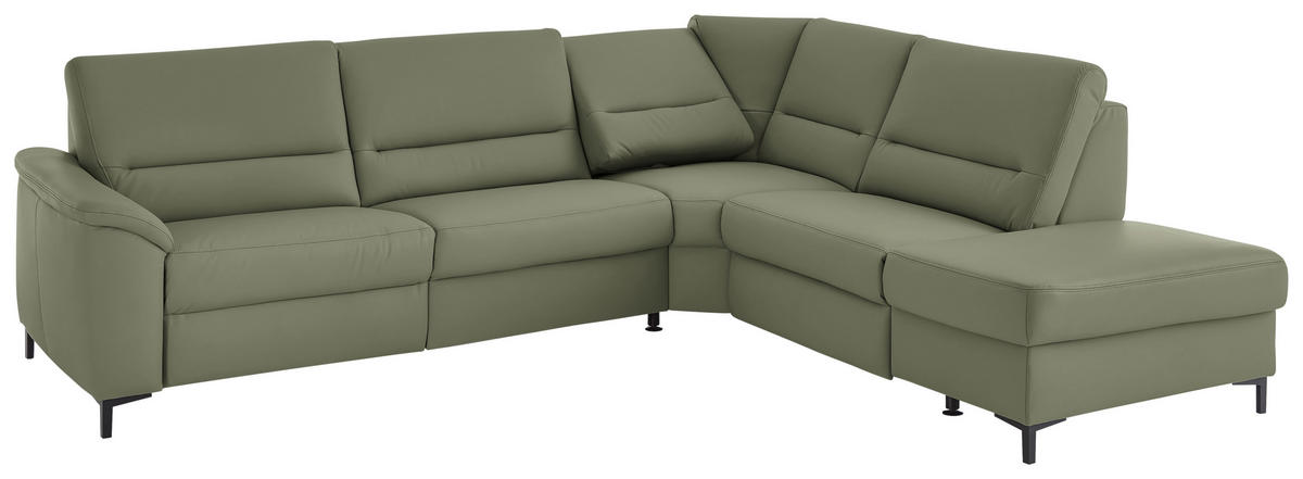 ECKSOFA  in Echtleder Olivgrün  290/249 cm  - Schwarz/Olivgrün, KONVENTIONELL, Leder/Metall (290/249cm) - Beldomo Premium