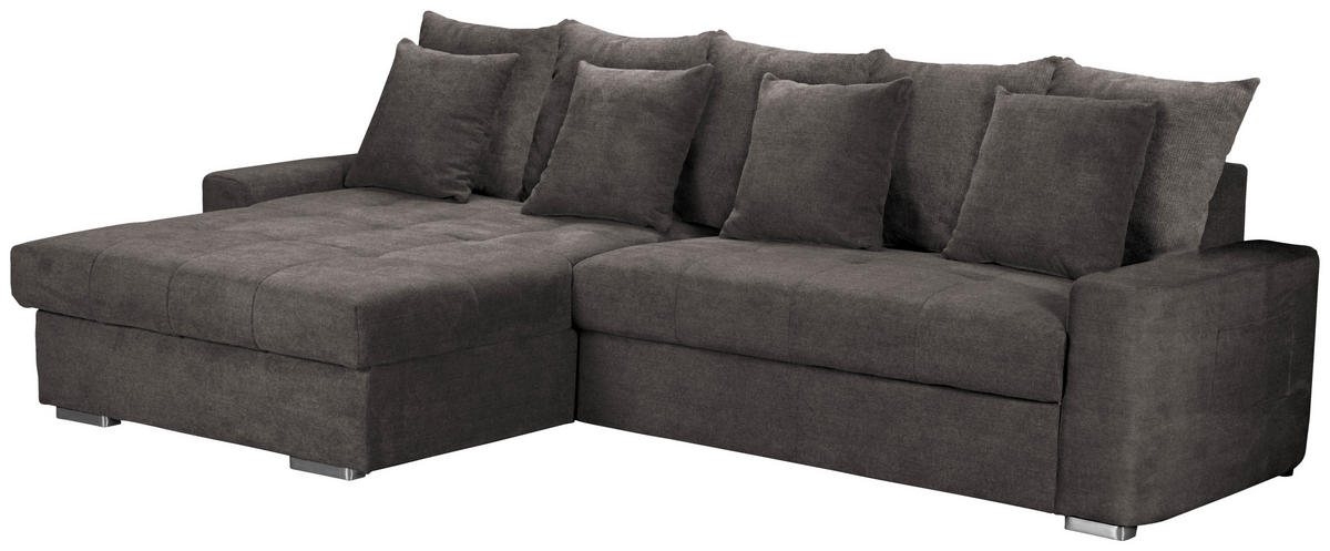 ECKSOFA in Mikrofaser Dunkelbraun  164/293 cm  - Dunkelbraun/Silberfarben, MODERN, Holz/Textil (164/293cm) - MID.YOU
