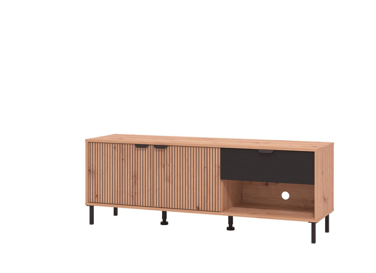 TV-ÁLLVÁNY fekete, Artisan tölgy  - fekete/Artisan tölgy, Basics, faalapú anyag (150,5/40/54,5cm) - Xora