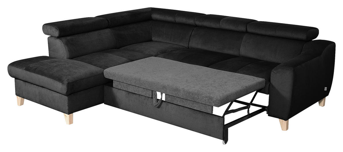 ECKSOFA in Webstoff Schwarz  - Buchefarben/Schwarz, Design, Holz/Textil (208/245cm) - Livetastic