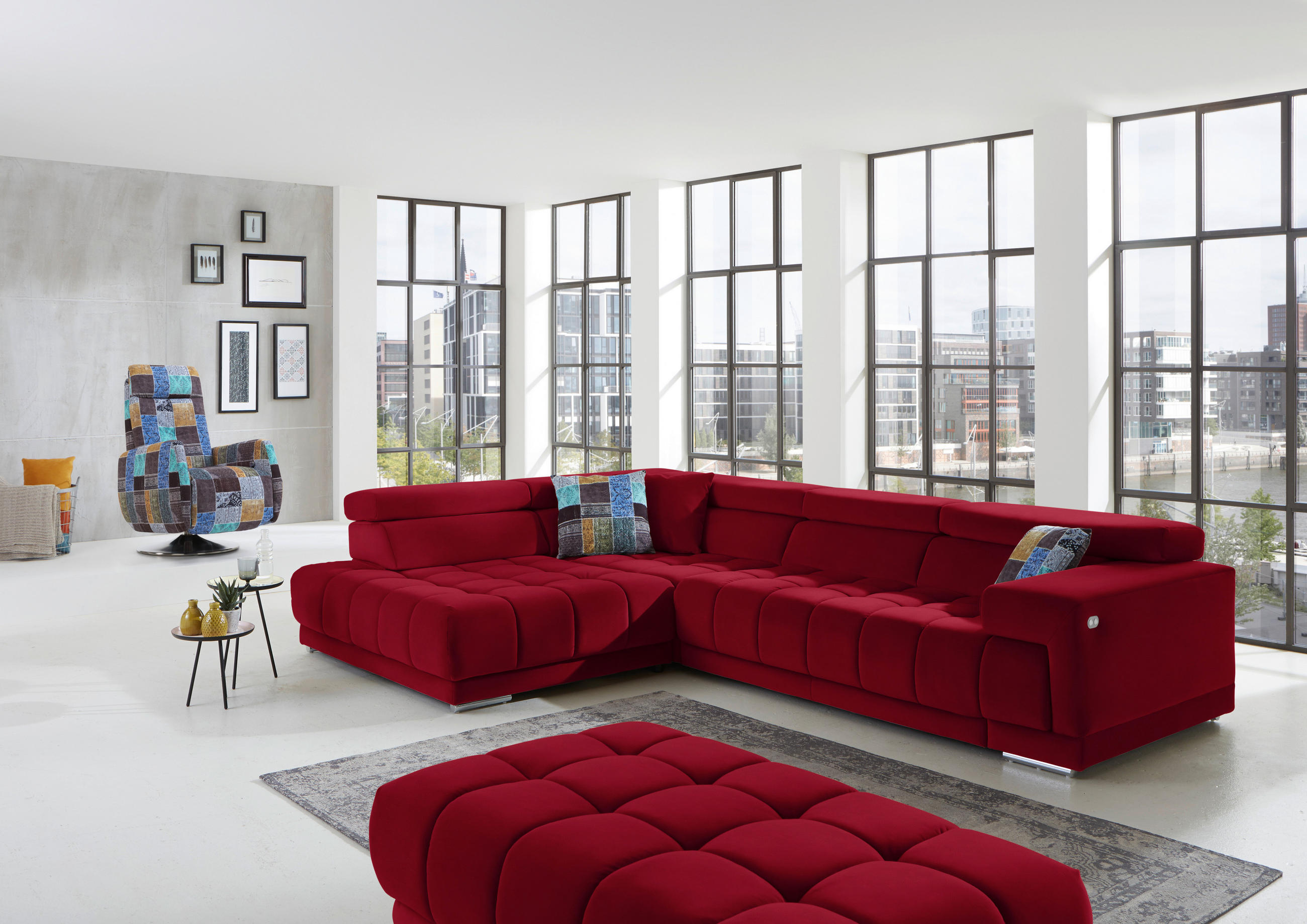 ECKSOFA in Mikrofaser Rot  222/326 cm  - Chromfarben/Rot, Design, Textil/Metall (222/326cm) - Beldomo Speed