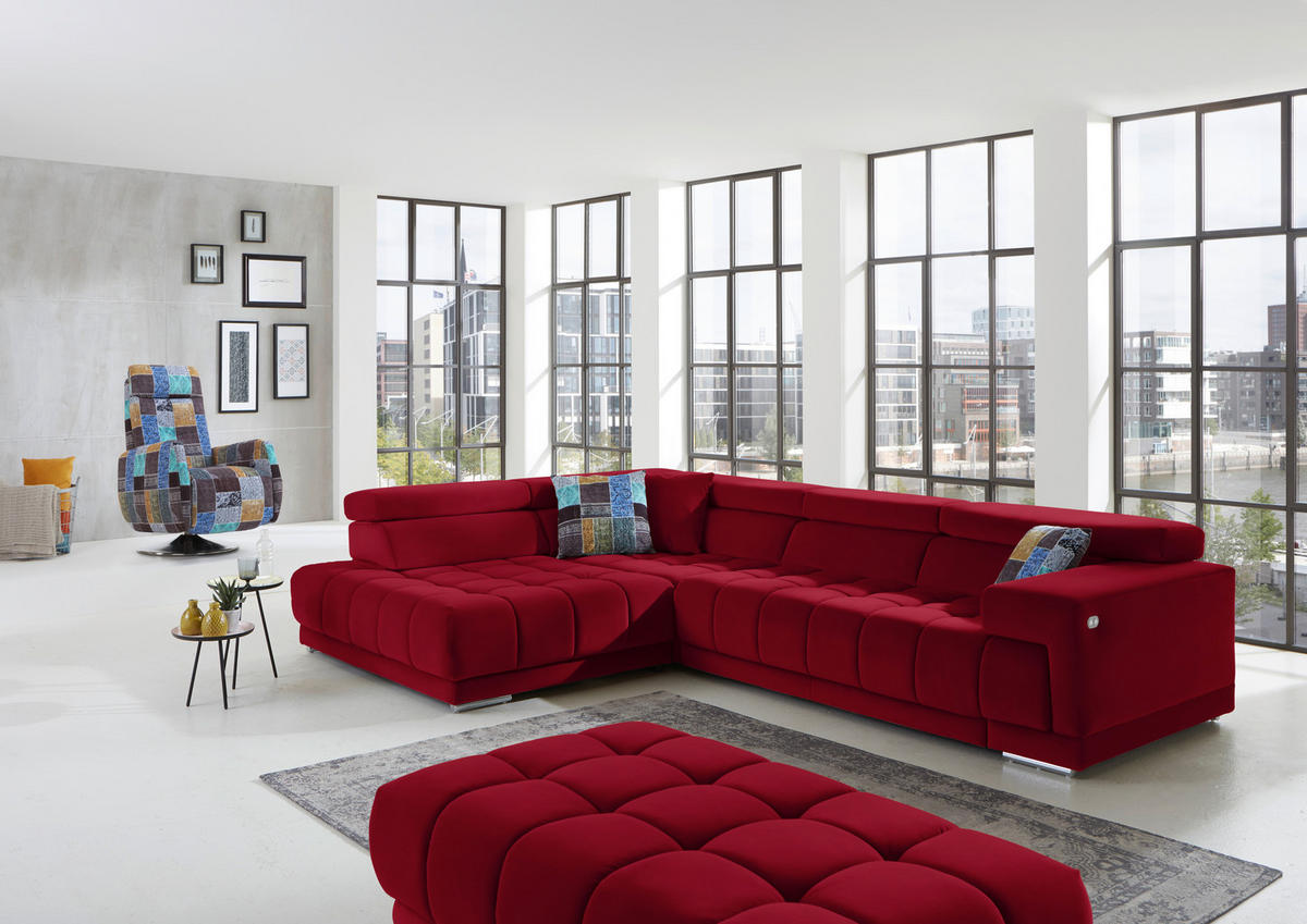 ECKSOFA in Mikrofaser Rot  222/326 cm  - Chromfarben/Rot, Design, Textil/Metall (222/326cm) - Beldomo Speed