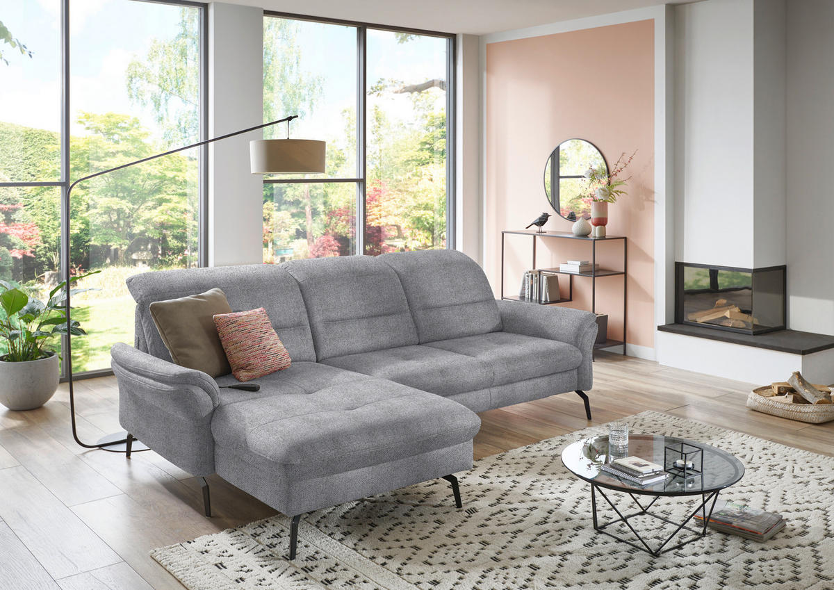 ECKSOFA in Flachgewebe Grau  - Schwarz/Grau, Konventionell, Textil/Metall (181/260cm) - Beldomo Speed
