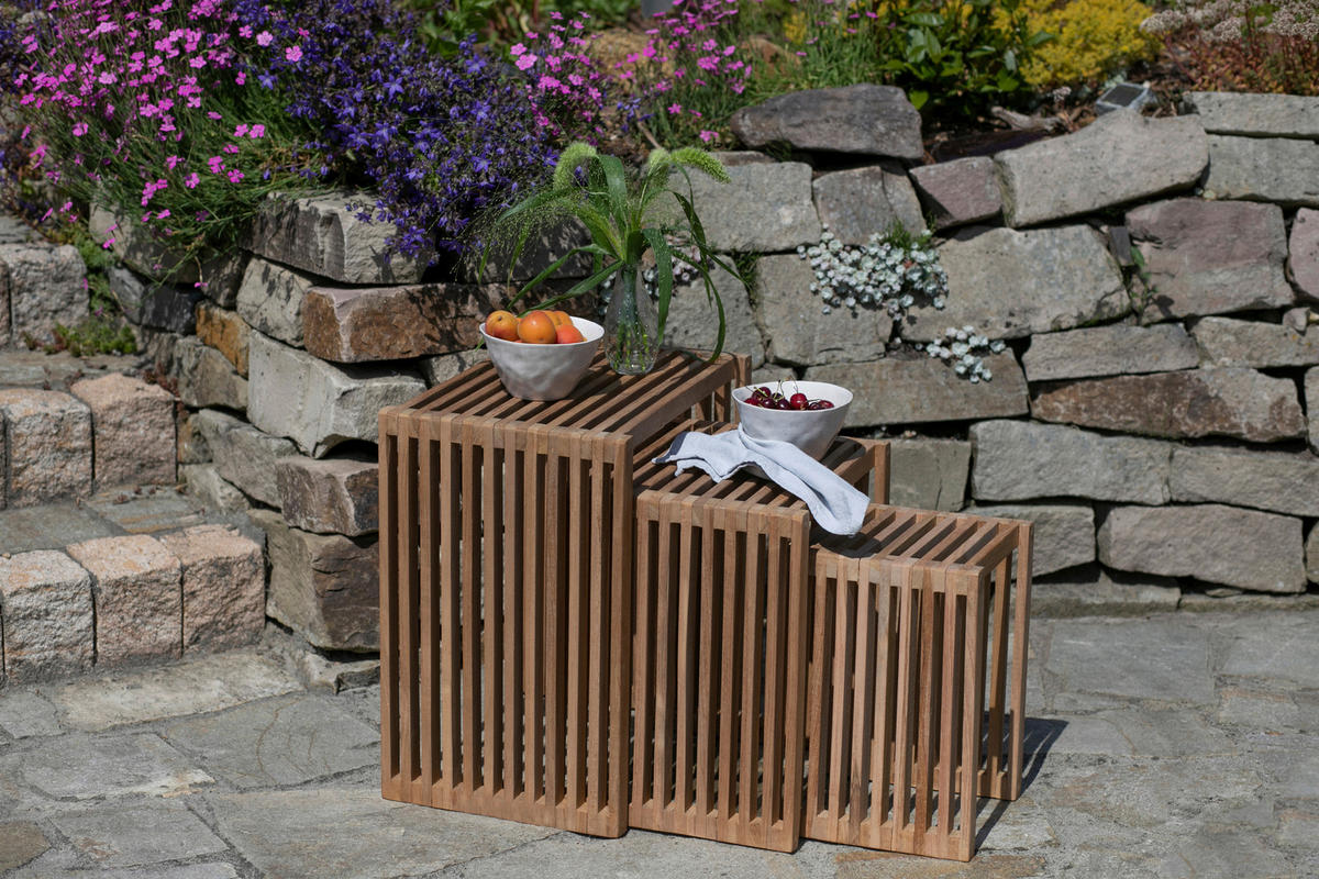 GARTEN-BEISTELLTISCHSET Holz  - Teakfarben, Basics, Holz - Gardenson