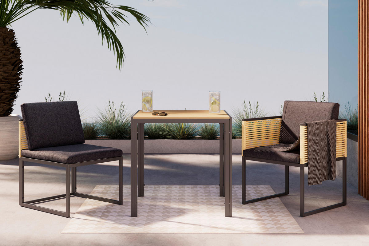 BALKONSET  3-teilig  - Dunkelgrau/Anthrazit, MODERN, Kunststoff/Textil (69,5/74/70cm) - Ambia Garden