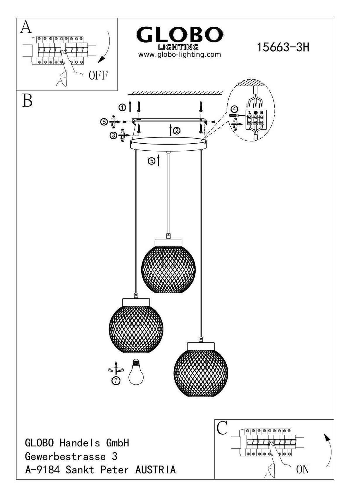 VISEČA SVETILKA        44/120 cm      E27 - črna/rjava, Basics, kovina/les (44/120cm) - Globo