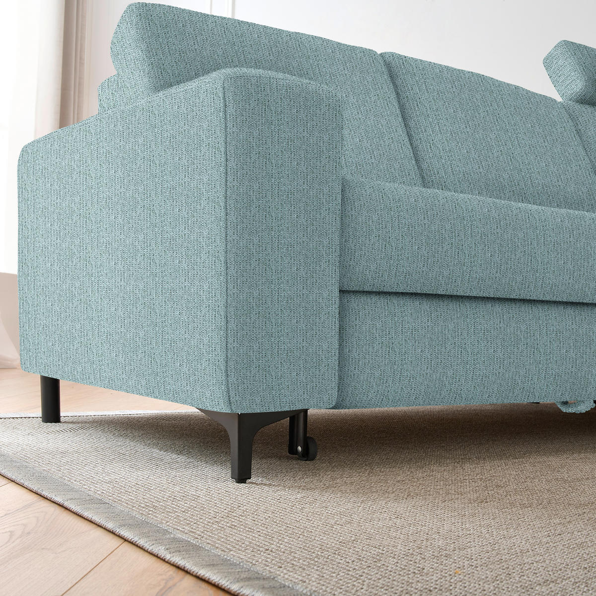 ECKSOFA in Webstoff Mintgrün  - Schwarz/Mintgrün, Konventionell, Textil/Metall (247/167cm) - Stylife