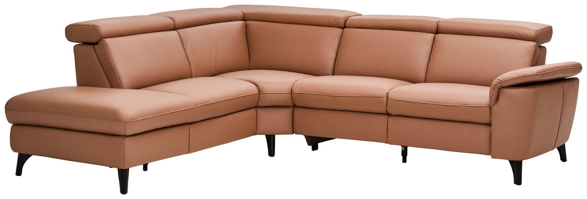 ECKSOFA in Echtleder Braun  239/271 cm  - Schwarz/Braun, Design, Leder/Metall (239/271cm) - Cantus