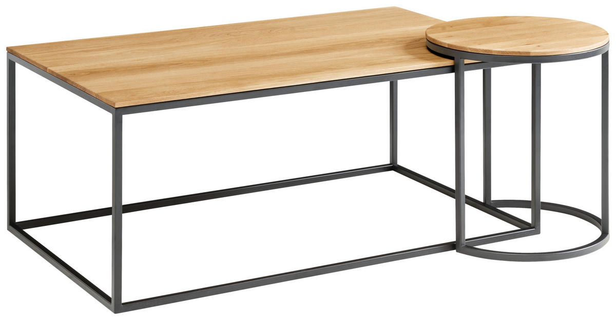 COUCHTISCH Eiche massiv 100/60/41,5 cm rechteckig Schwarz, Eichefarben  - Eichefarben/Schwarz, Design, Holz/Metall (100/60/41,5cm) - Johann Jakob