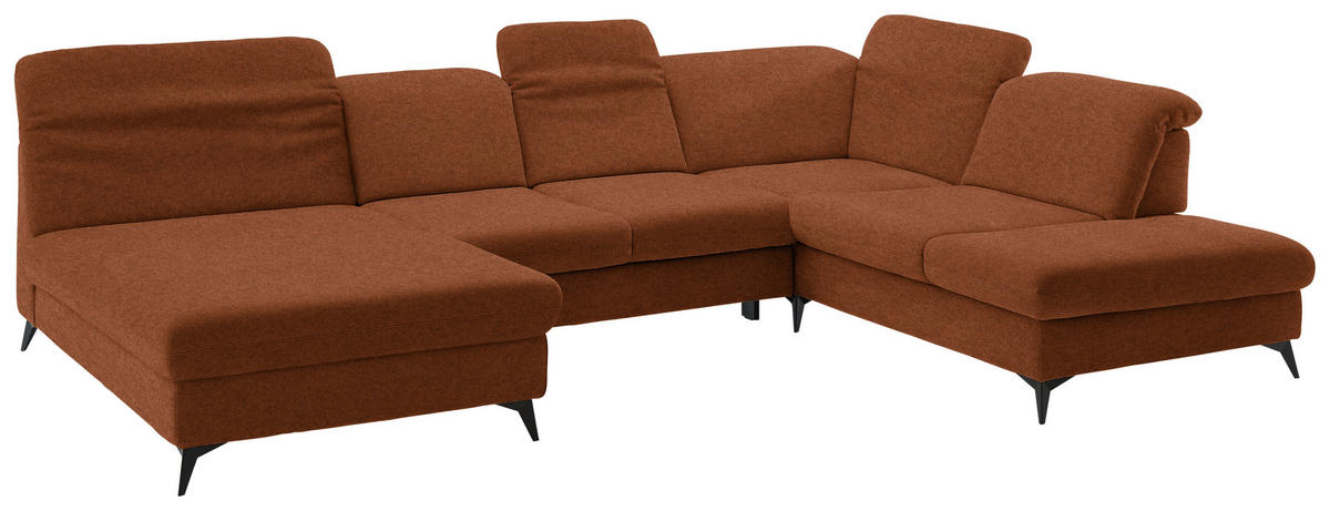 WOHNLANDSCHAFT  in Chenille Rostfarben  - Rostfarben/Schwarz, Design, Textil/Metall (198/369/255cm) - Beldomo Style