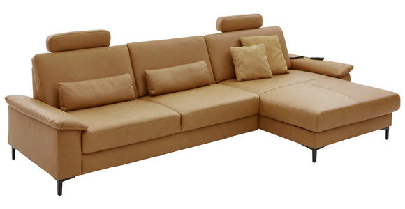 ECKSOFA in Echtleder Currygelb 334/176 cm - Currygelb/Schwarz, Design, Leder/Metall (334/176cm) - Dieter Knoll